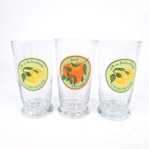 Pier 1 Tumbler Glass Set Of 3 Vintage Cups Orange Lemonade USA MCM